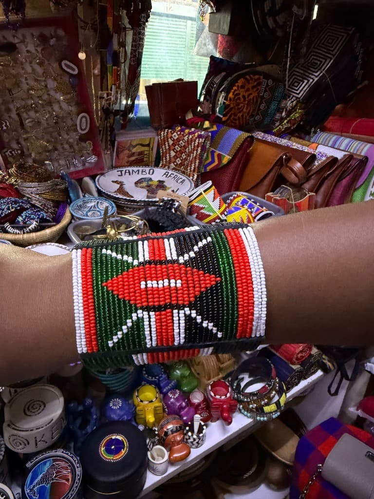 Kenyan beaded crafts and artisan goods in a market shop
